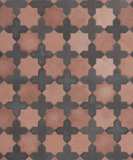 Alpana mara tiles single piece. Patterned tiles with a geometric design on a brown background