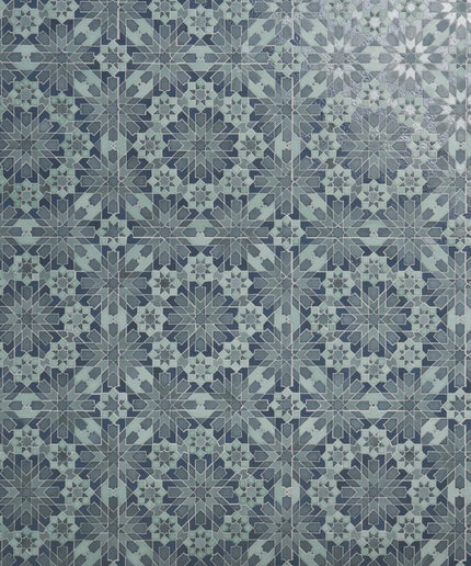 Patterned blue tiles with geometric design
