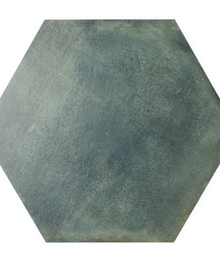 Hexagonal tile with a textured green surface on a white background