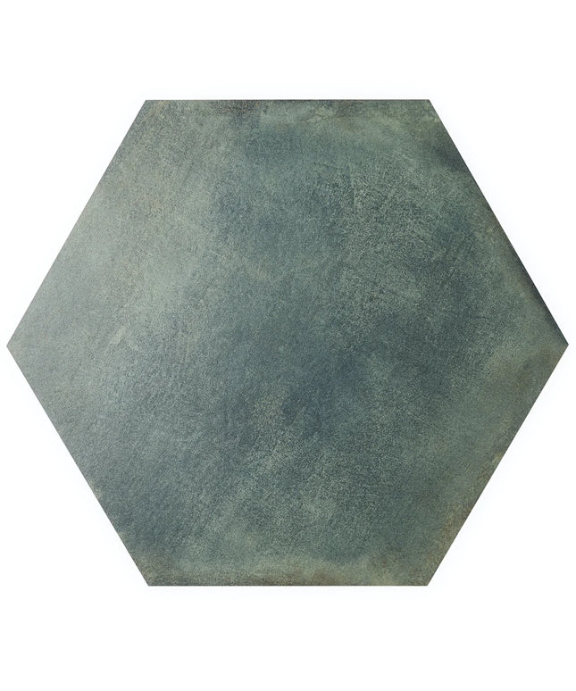 Hexagonal tile with a textured green surface on a white background
