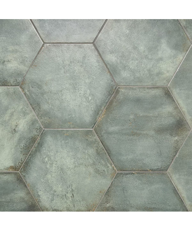 Hexagonal tiles with a textured gray finish