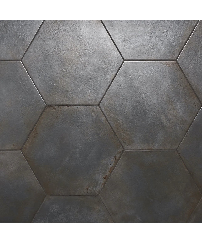 Hexagonal tiles with a gray, textured pattern