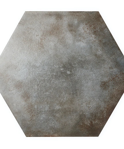 Hexagonal tile with a textured gray surface on a white background
