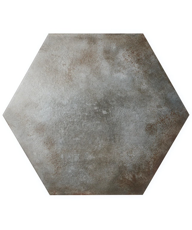 Hexagonal tile with a textured gray surface on a white background