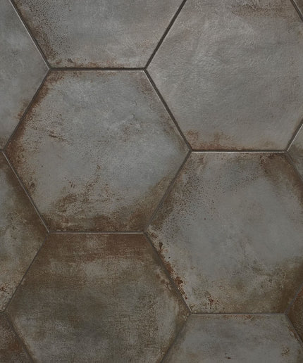 Hexagonal tiles with a rustic, brownish-gray color pattern