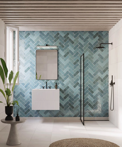 aqua herringbone wall tiles