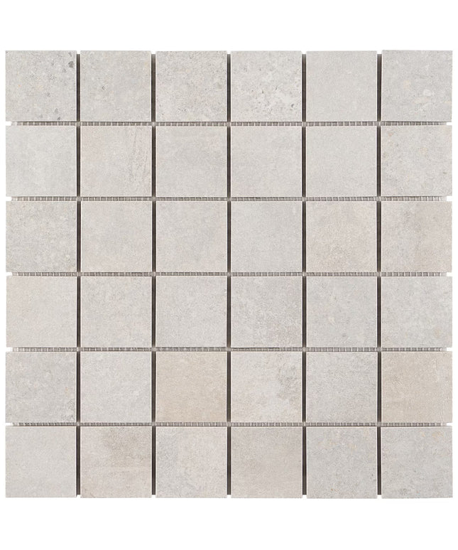 Mosaic tile pattern with gray and beige tiles made in the USA
