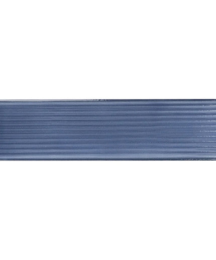 Denim blue fluted ceramic tile, 4x16 inch, textured finish for backsplash or shower walls