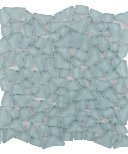 Mosaic pattern of light blue triangular tiles on a white background
