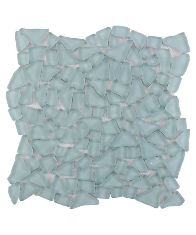 Mosaic pattern of light blue triangular tiles on a white background