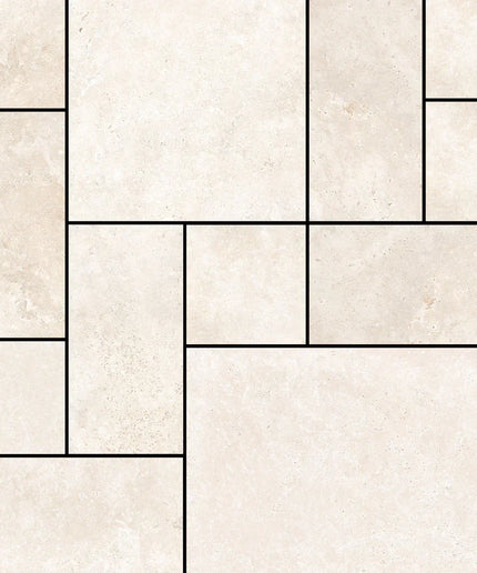 Beige tiles arranged in a herringbone pattern
