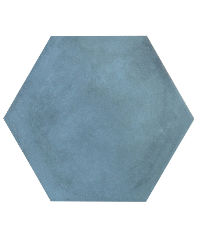 Hexagonal blue tile on a white background