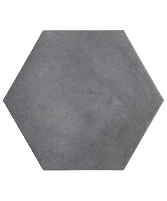 Hexagonal dark gray tile on a white background