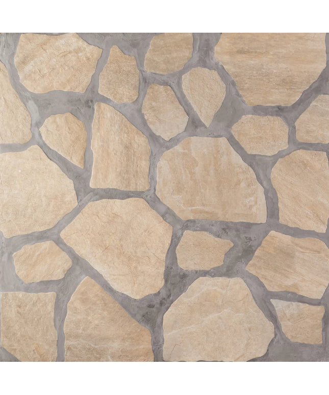 Close-up of a stone-patterned surface with beige and brown stones.