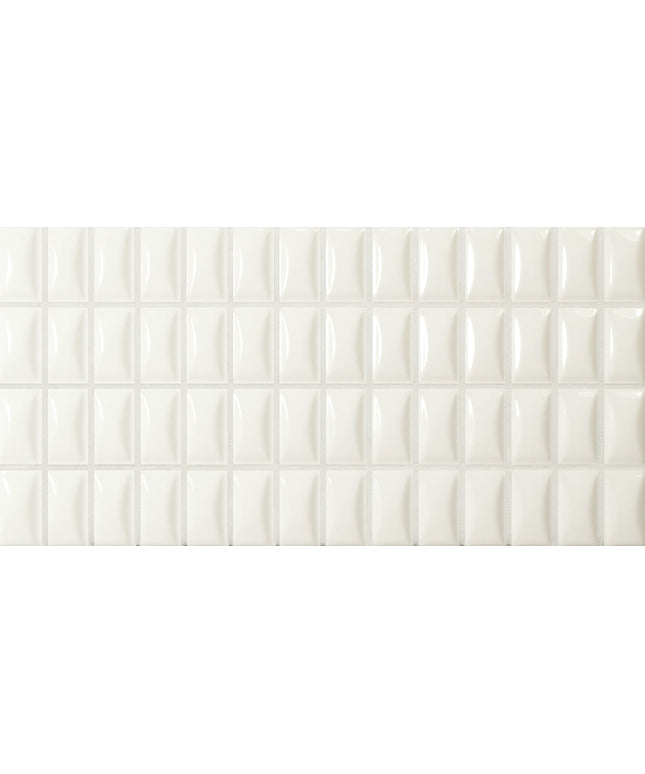 bevel-quartz-gloss White ceramic tile with a subtle pattern on a white background