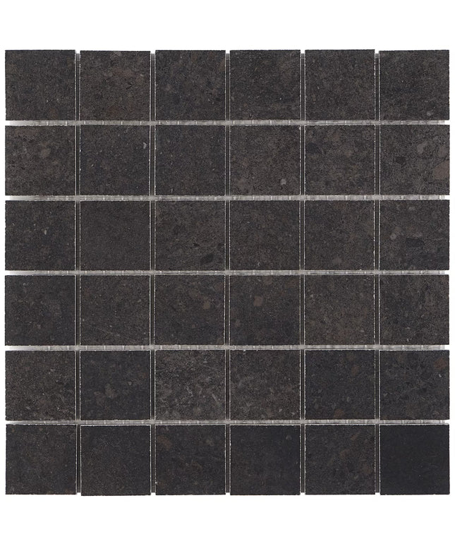 Black square tiles arranged in a grid pattern made in the USA