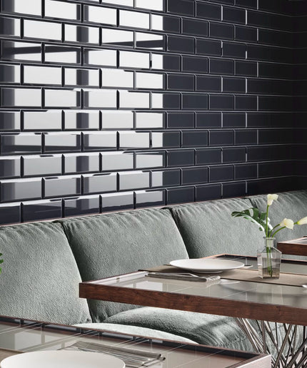 black 4x12 herringbone subway tile