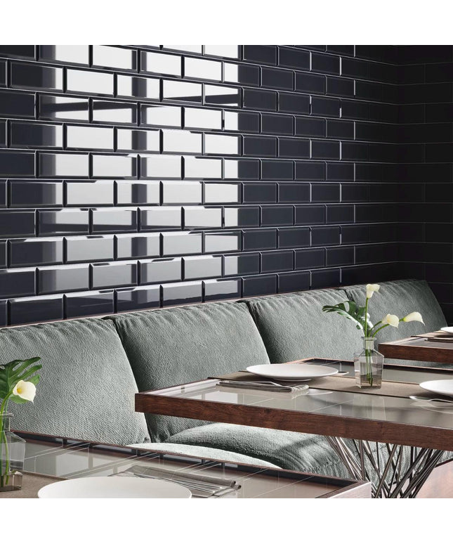 black 4x12 herringbone subway tile