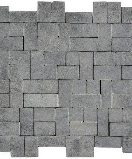 Black lava stone tile mosaic with a natural, textured finish for flooring or walls