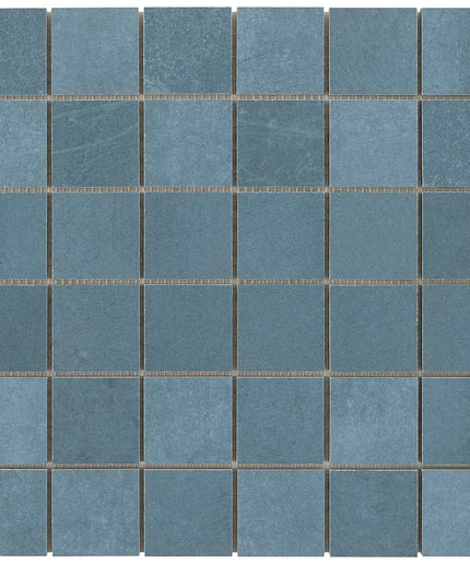 Blue square tiles with a grid pattern