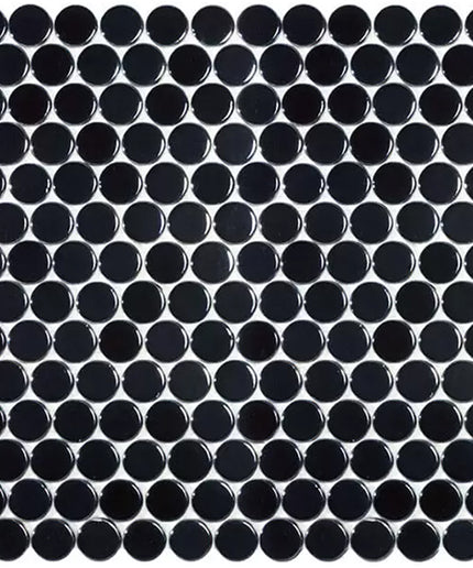 bright penny round glass mosaic 1x1 Penny Rounds circle black matte