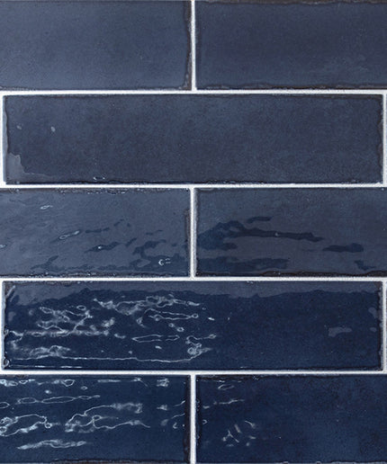Pattern of blue tiles with a brick-like design