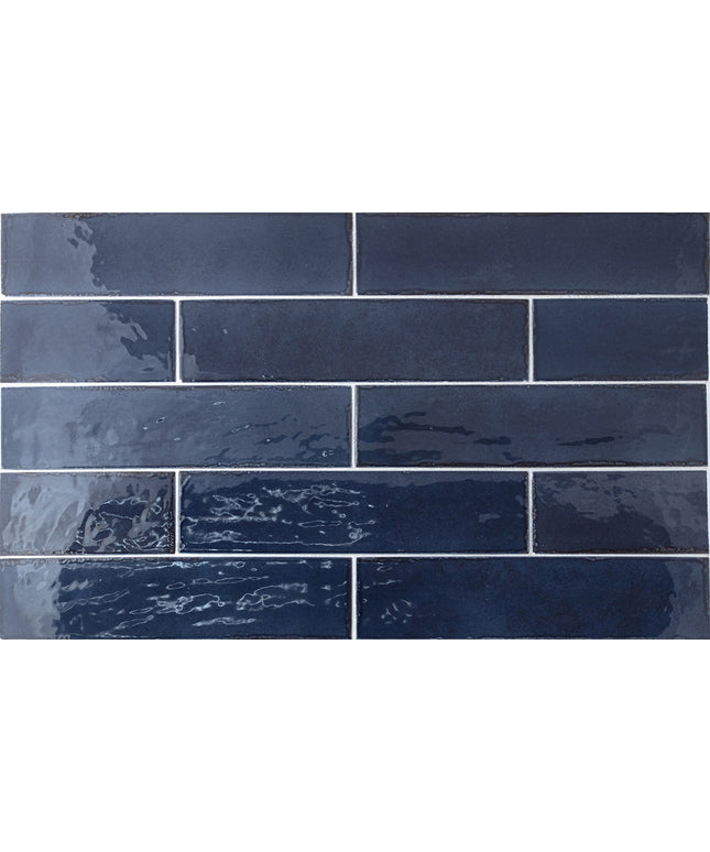 Pattern of blue tiles with a brick-like design