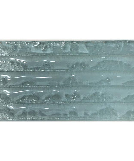 Glossy aqua blue textured tile with wave pattern, ideal for bathroom or kitchen backsplash