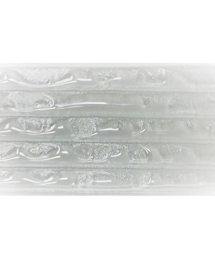 Glossy white rectangular glass tile with wavy textured surface for backsplash or bathroom wall