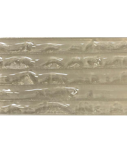 Glossy beige textured glass tile with wavy surface, ideal for backsplash or shower walls