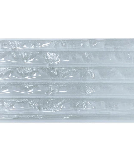 Glossy textured glass tile with horizontal wave pattern, ideal for kitchen backsplash or shower walls