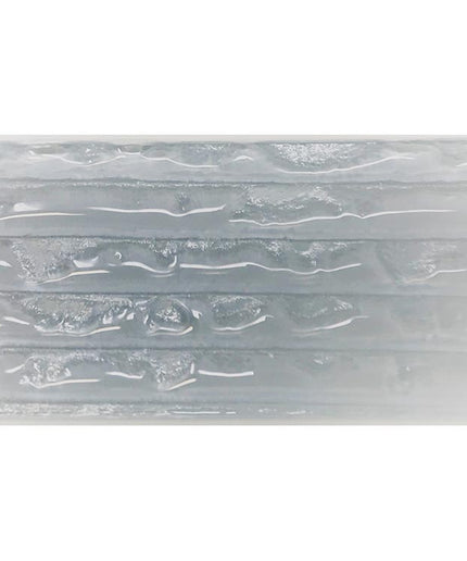 Glossy light blue textured rectangular tile with horizontal wave pattern for backsplash or shower