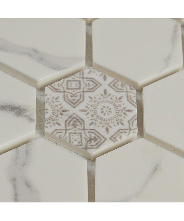 carrara glass mosaic hex tile 11x11 floor