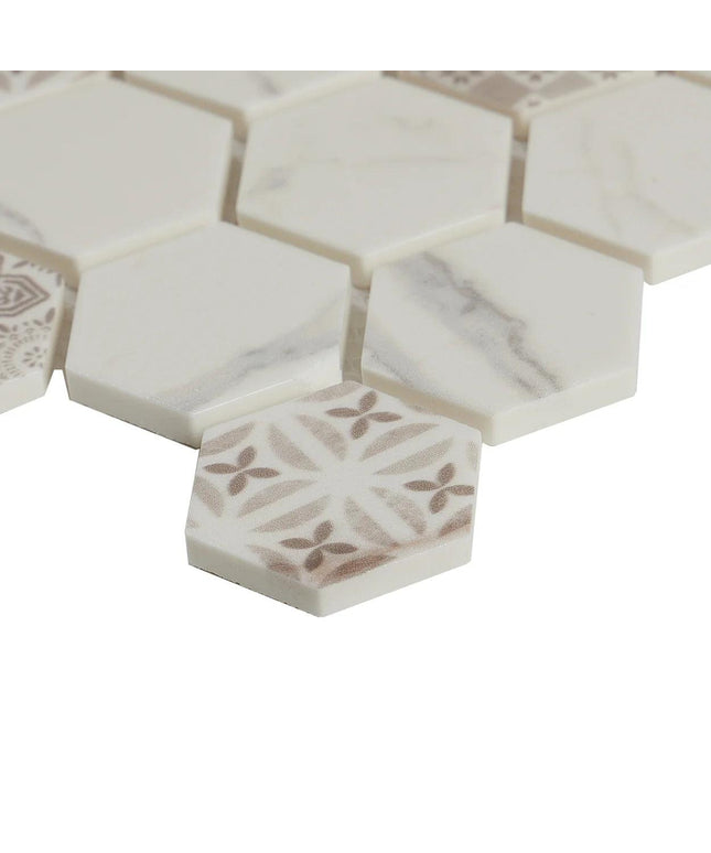 carrara glass mosaic hex tile 11x11 walls