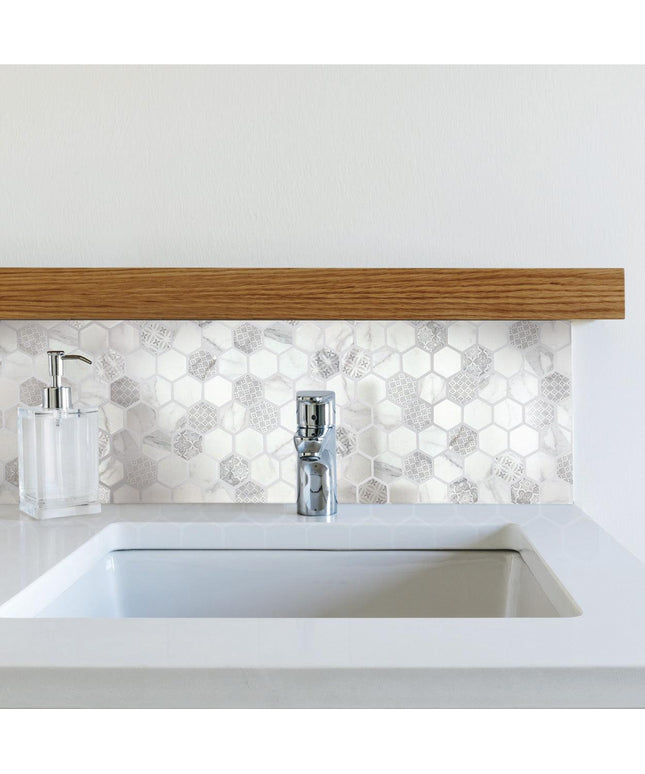 grigio  glass mosaic hex tile 11x11 wall