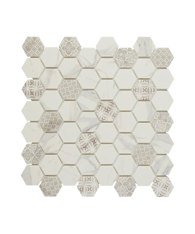 carrara glass mosaic hex tile 11x11