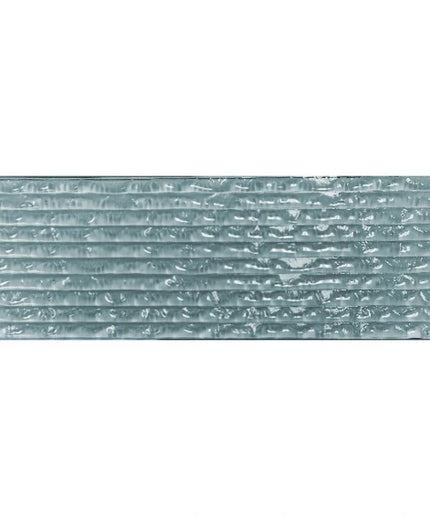 Rectangular aqua blue glass tile with textured, ribbed surface for backsplash or shower walls