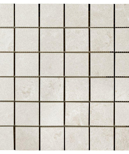 Square tiles with black grout lines on a white background