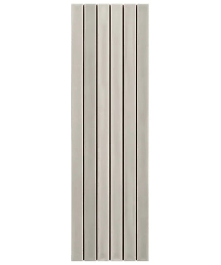 Rectangular gray tile with vertical linear grooves, ideal for modern backsplash or wall decor