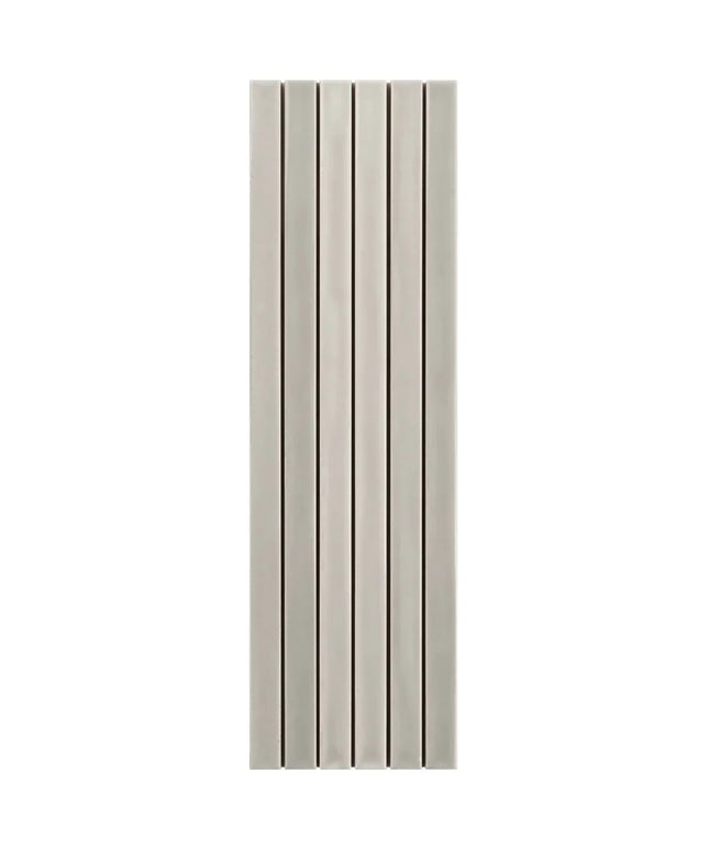 Rectangular gray tile with vertical linear grooves, ideal for modern backsplash or wall decor