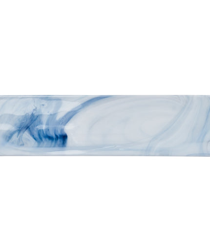 Rectangular tile with blue and white marbled pattern on a white background