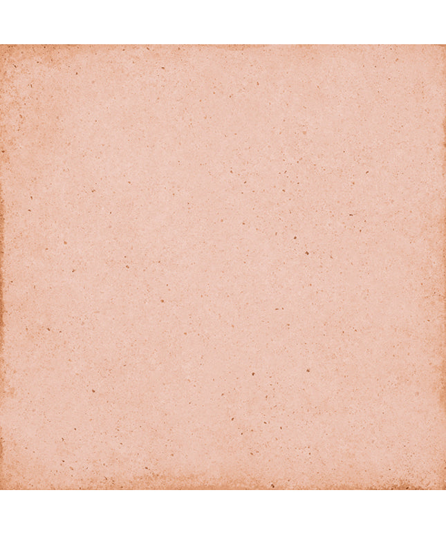 A square textured paper swatch with a warm peach-beige color and distressed, slightly browned edges.
