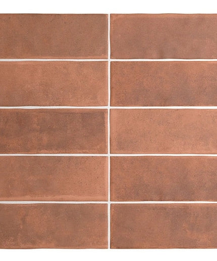 Terracotta tiles arranged in a grid pattern on a white background