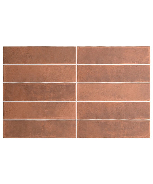 Terracotta tiles arranged in a grid pattern on a white background