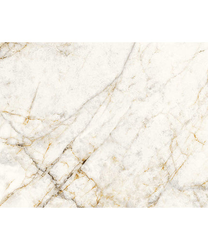White quartz-look tile with gold and gray veining, 24x48 inch marble style ceramic