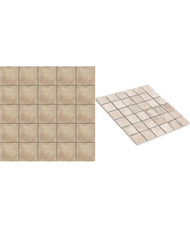 caruso travertine look mosaic tile matte 2x2 Mosaic Pergamo