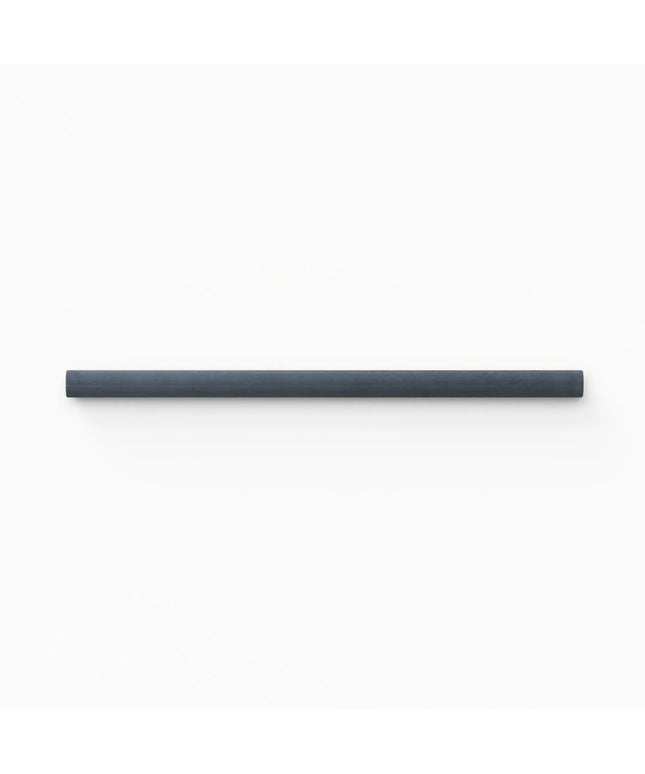 A minimalist, matte black cylindrical wall-mounted shelf or bar, shown horizontally against a clean white background.