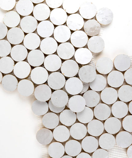 White round mosaic tile sheet for kitchen backsplash, bathroom, or shower wall