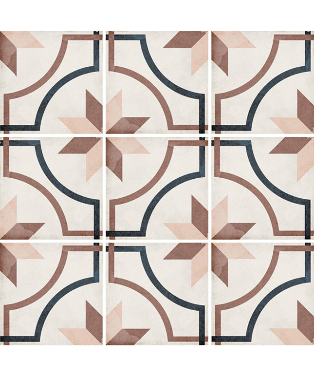 Patterned tiles with geometric design on a white background