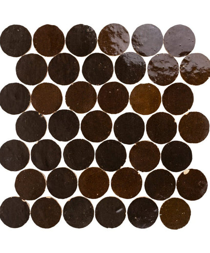 Espresso black round mosaic tiles with glossy finish for backsplash or bathroom decor
